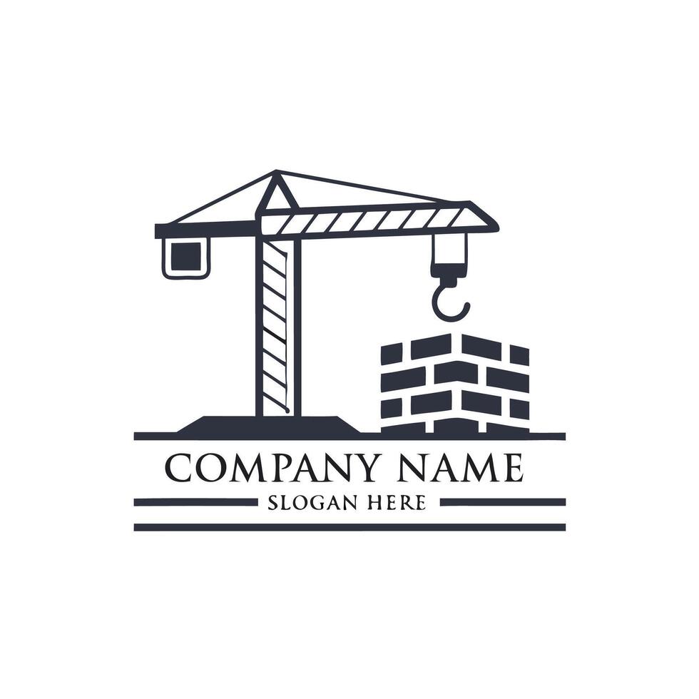 a crane and brick building logo design white background vector