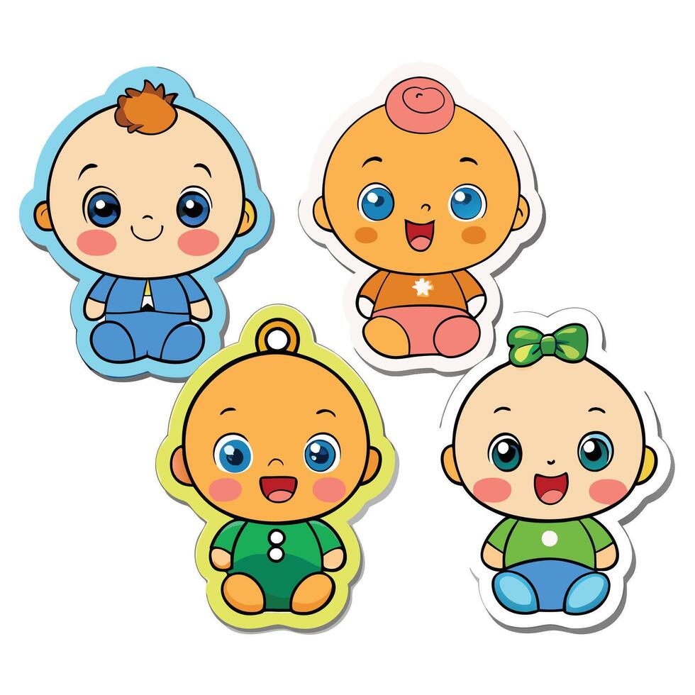 baby stickers set white background vector