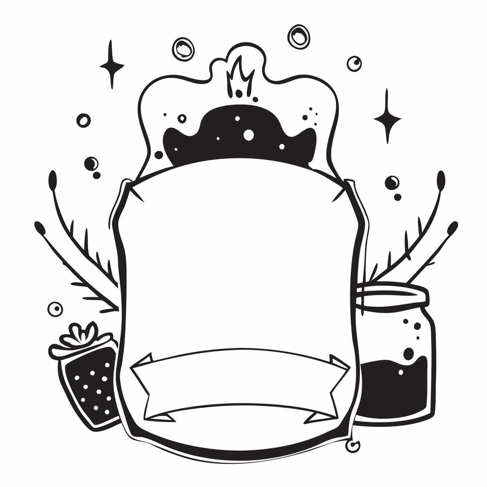 Cauldron and Potion Border with Fright Night Wording concept as A magical border frame featuring a cauldron and potion bottles perfect for Halloween themed projects The words Frig Clean vector