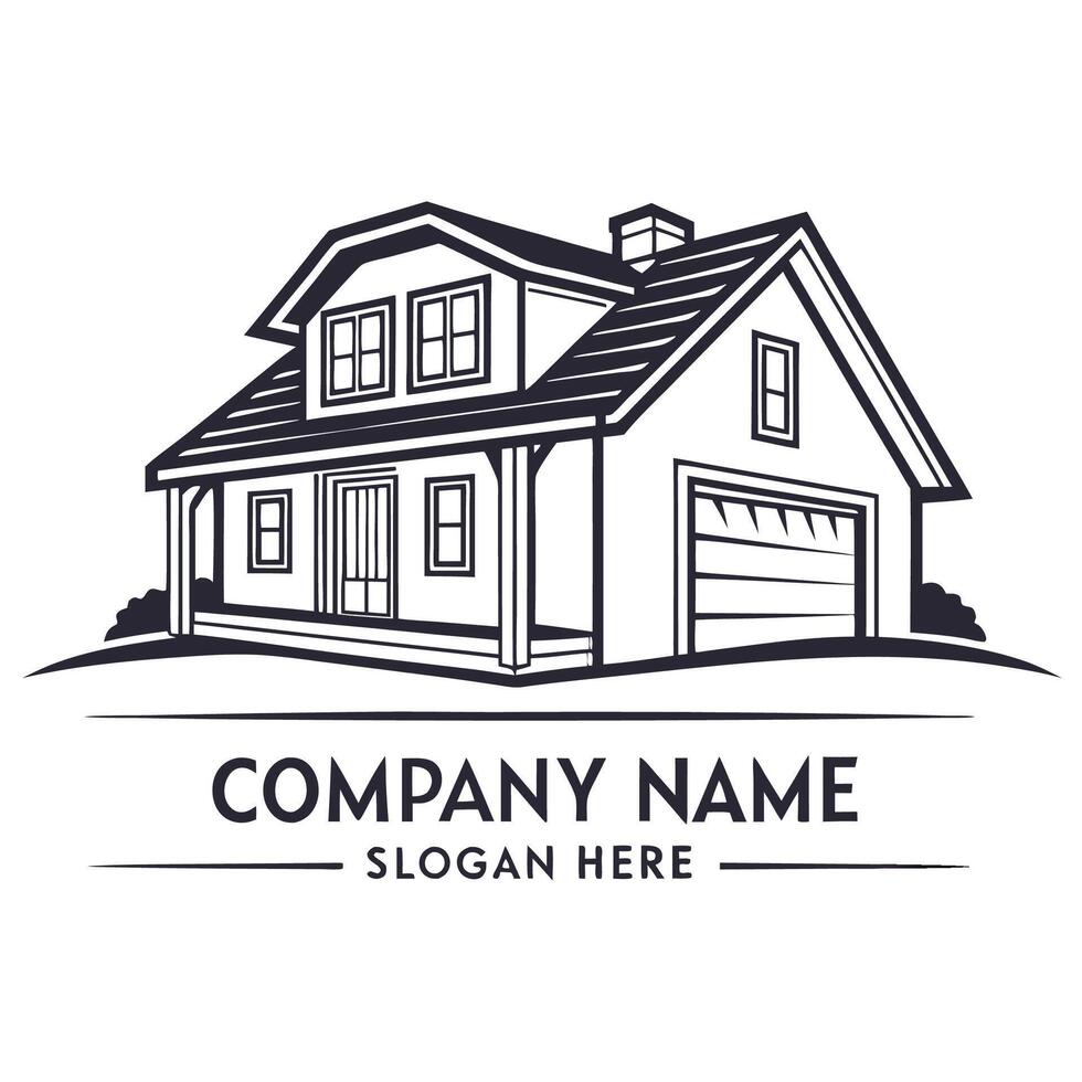 a house logo with a garage and a front door white background vector