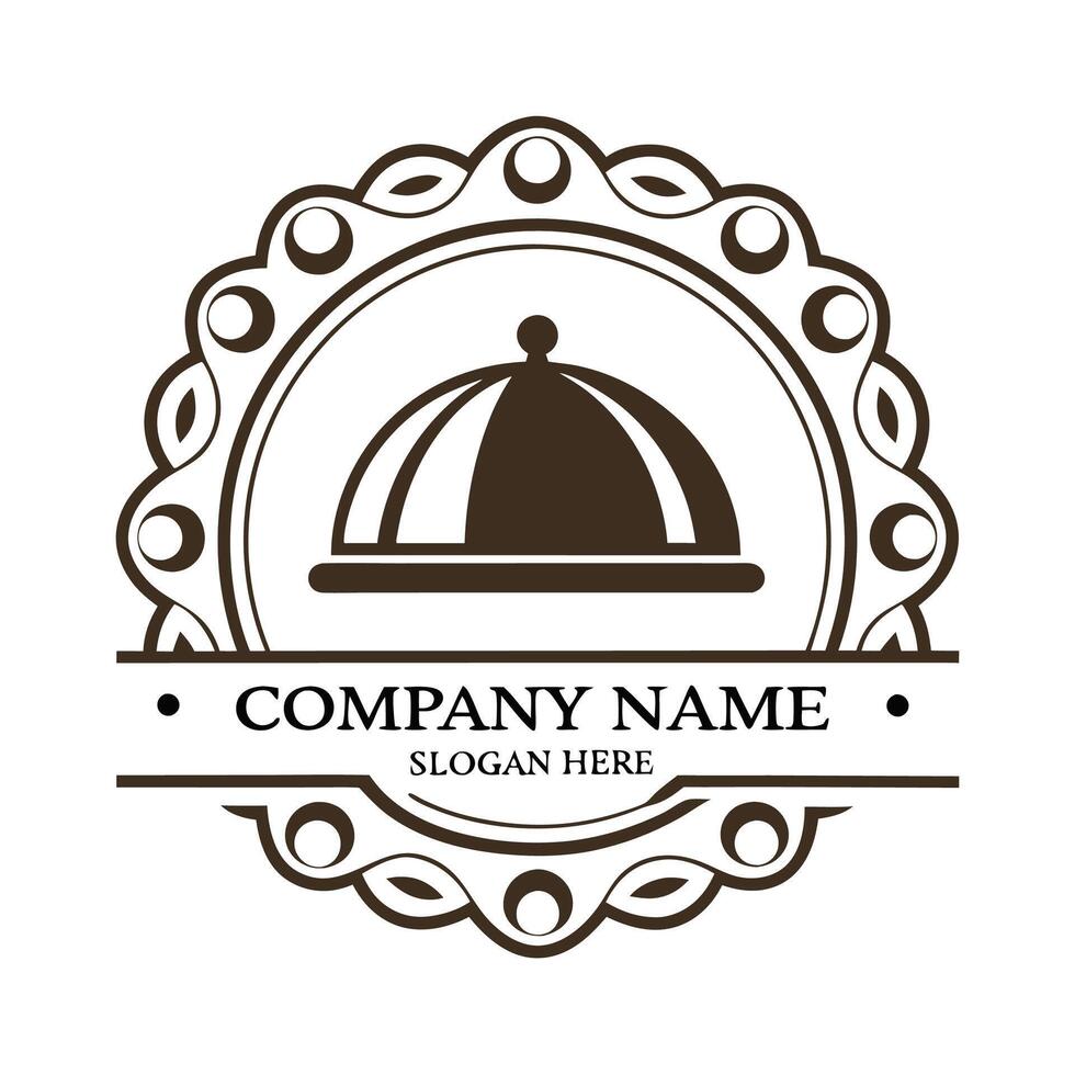 restaurant logo template with cloche background vector