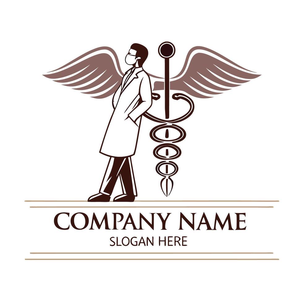a doctor with a staff and a caduceus symbol white background vector