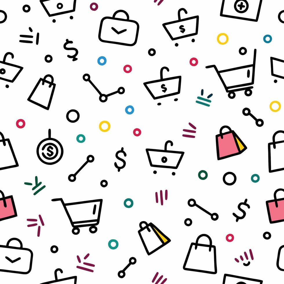 shopping seamless pattern with shopping bags and other it white backgroundems vector