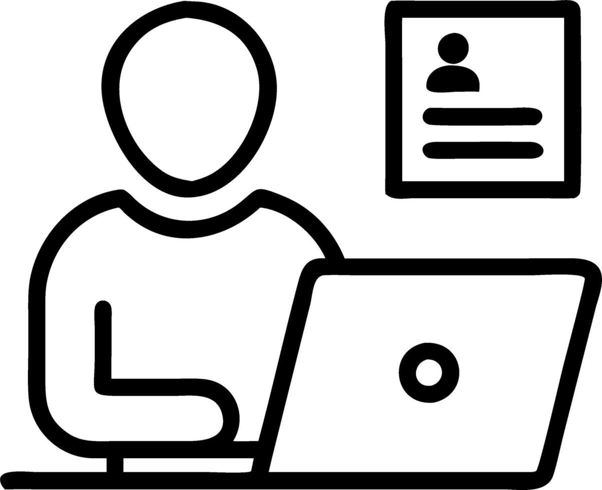 Businessman working on laptop filling online job application form searching employment opportunities managing personal data concept as Businessman on laptop fills online job appli Clean vector