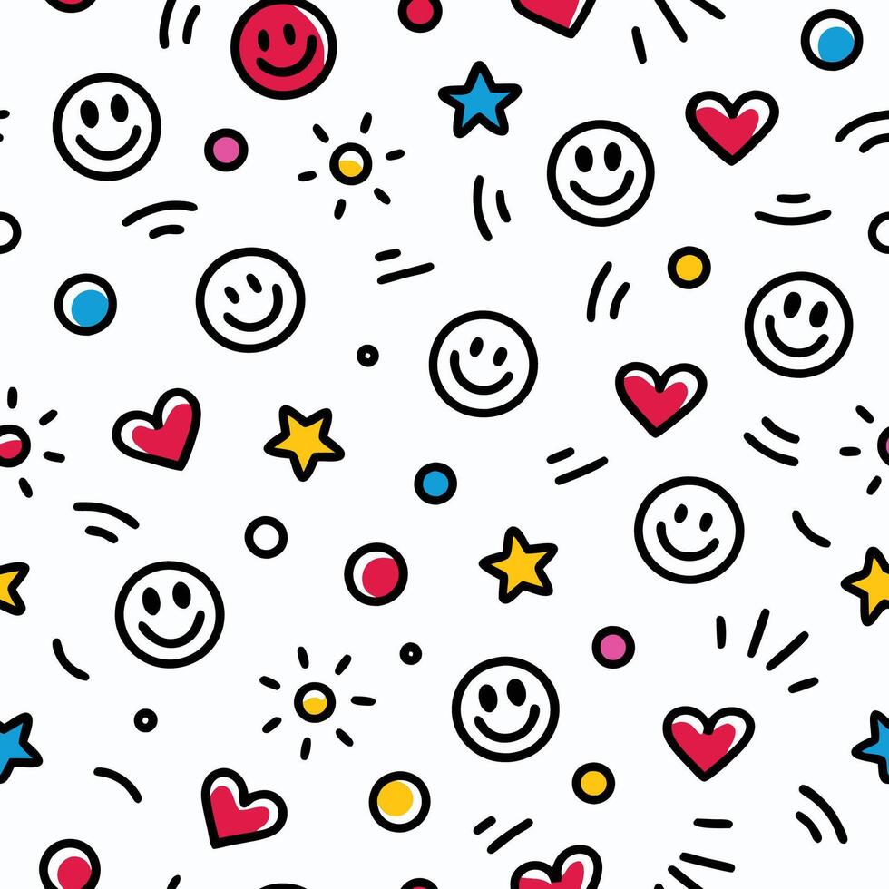 smiley faces and hearts, white background vector