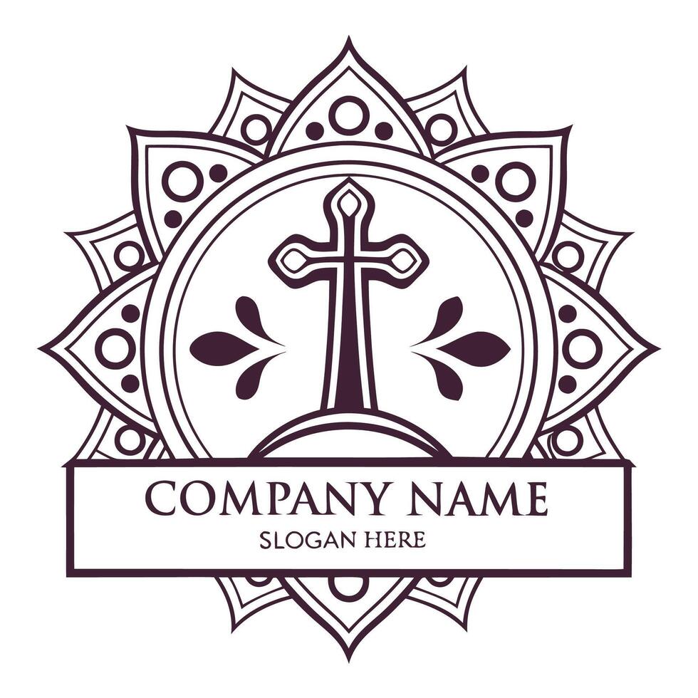 a cross and a mandala logo for a company white background vector