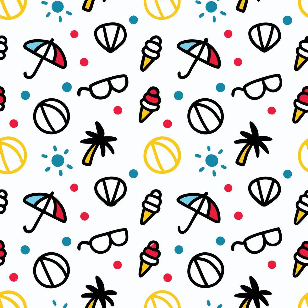 seamless pattern with beach and summer objects white background vector