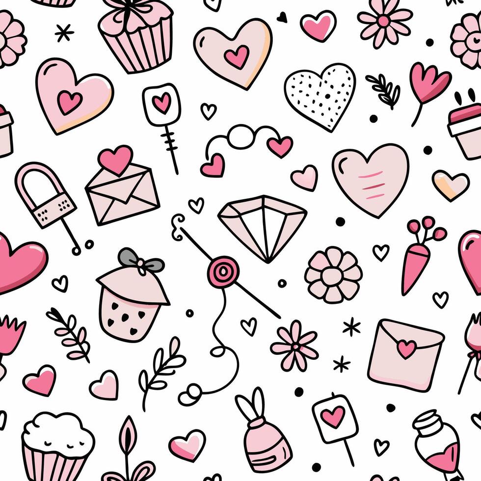 seamless pattern withflowers and other items white background vector