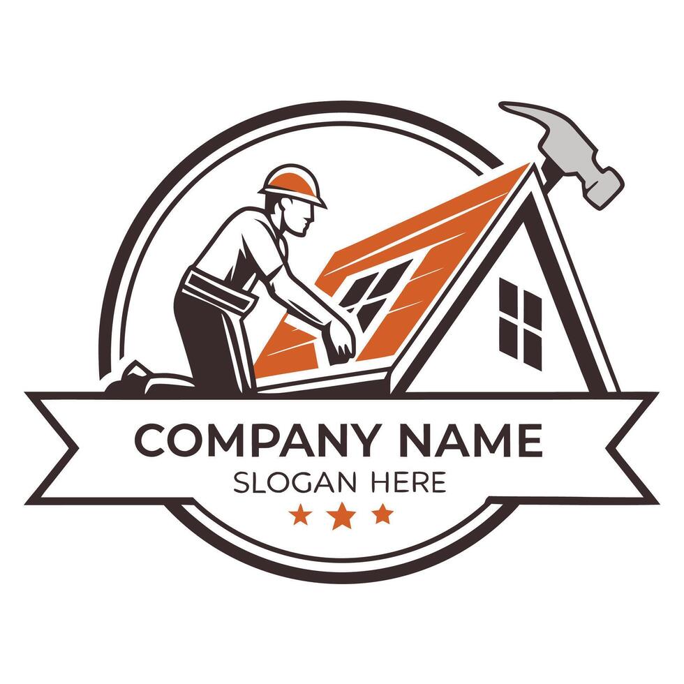 a man working on a roof with a hammer and a red roof white background vector