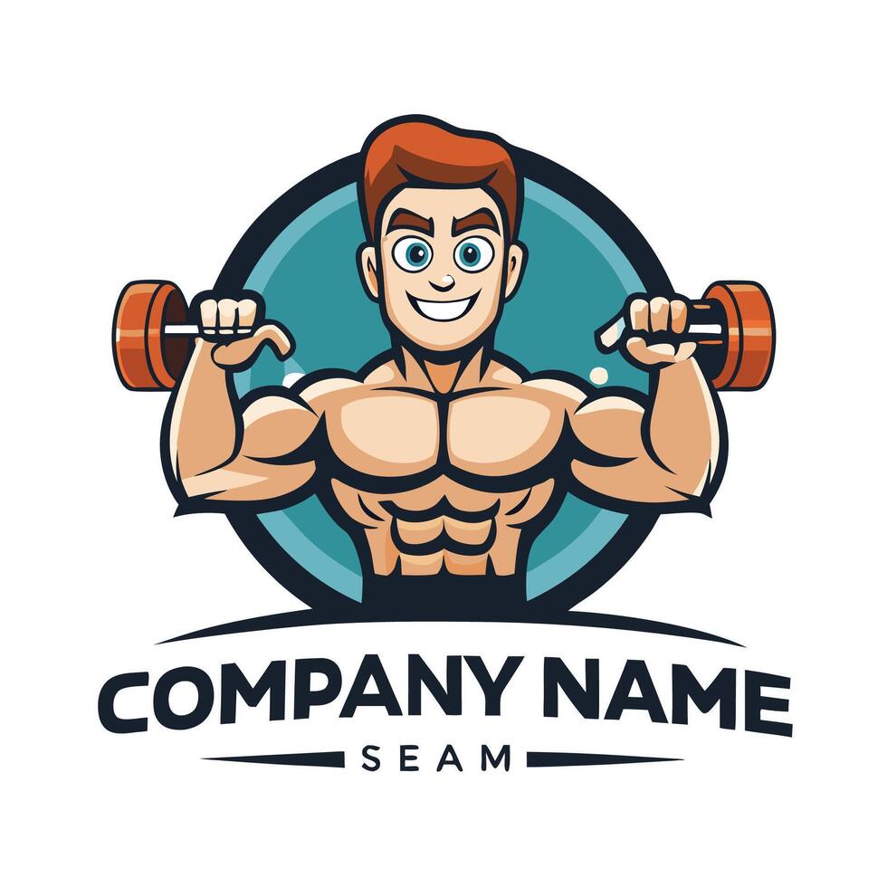 a man with a dumbbell in his hand, logo design white background vector