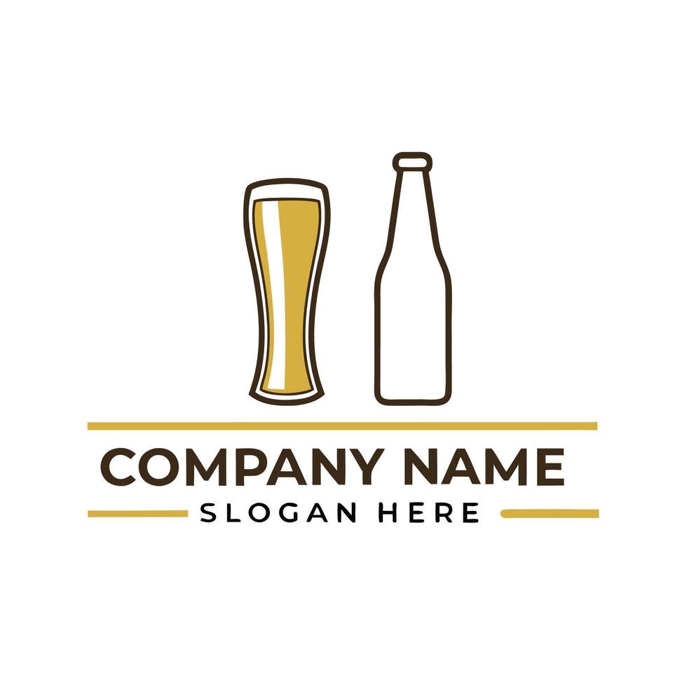 beer logo template with bottle and glass white background vector
