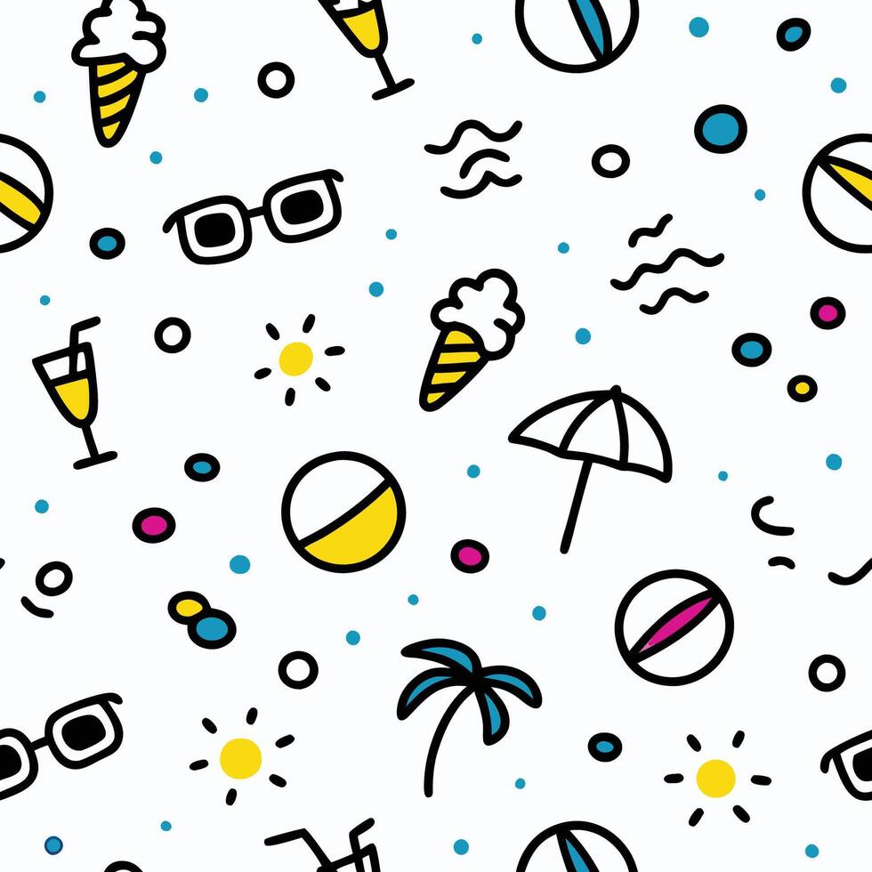 seamless pattern with summer icons white background vector