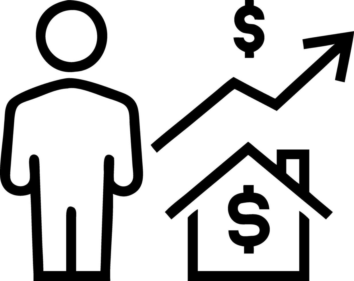 Businessman owner strategizes real estate investment showing value growth with upward arrow rental income percentages and profit earning for investors concept as Businessman owner Clean vector