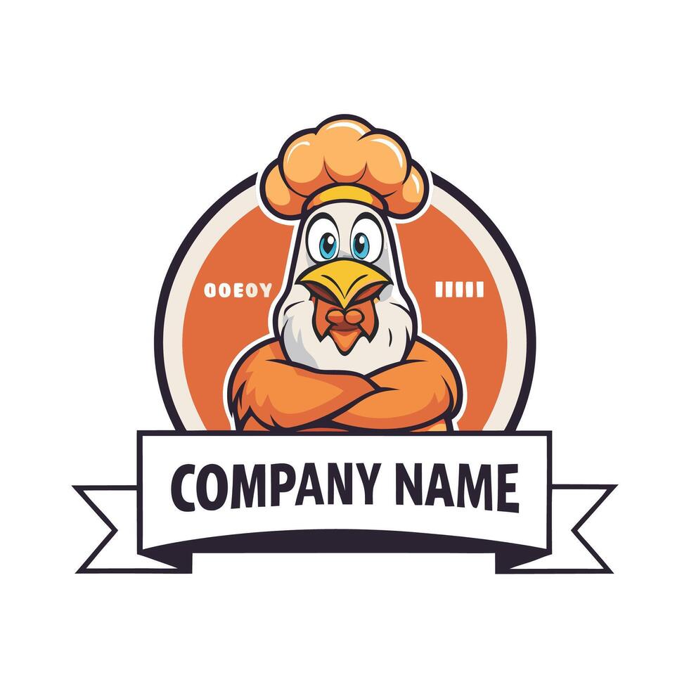 a chicken logo with a chef hat on it vector