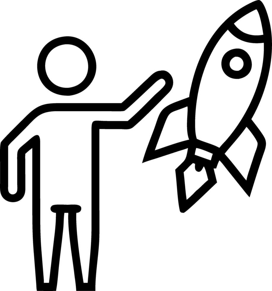 Businessman holds rocket icon on virtual screen symbolizing startup business concept with fast growth strategic planning and business success in a digital environment concept as B Clean vector