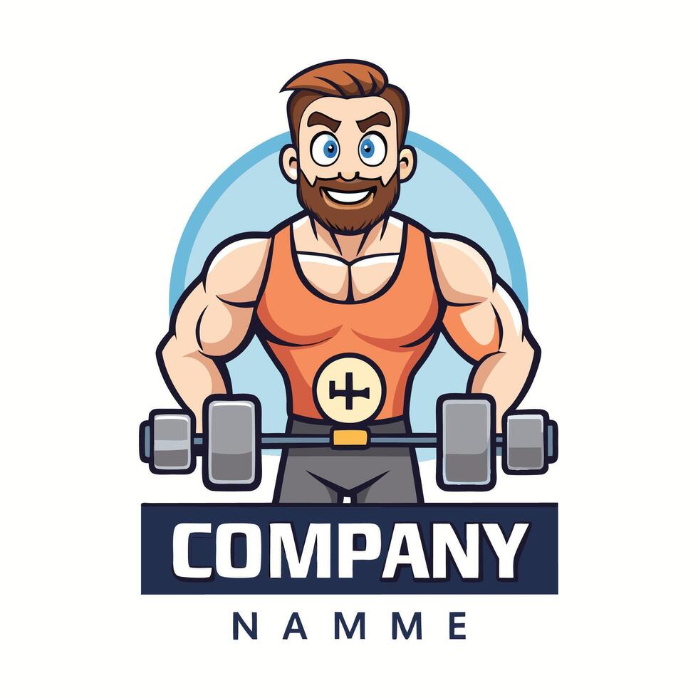 a cartoon man with a barbell on his back vector