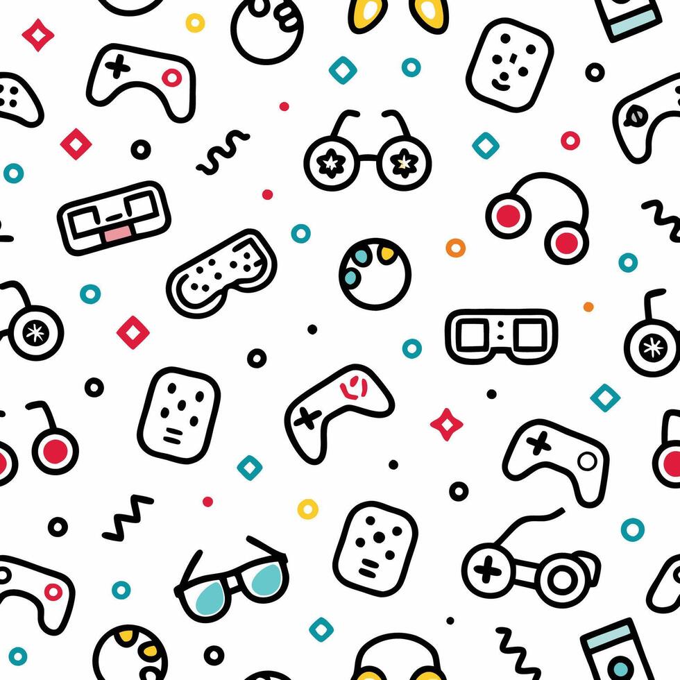 seamless pattern with game controllers and other item white backgrounds vector