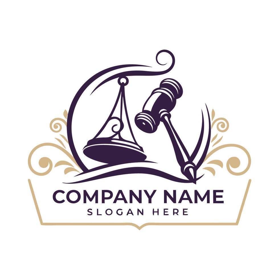 lawyer logo template with scales and gavel white background vector