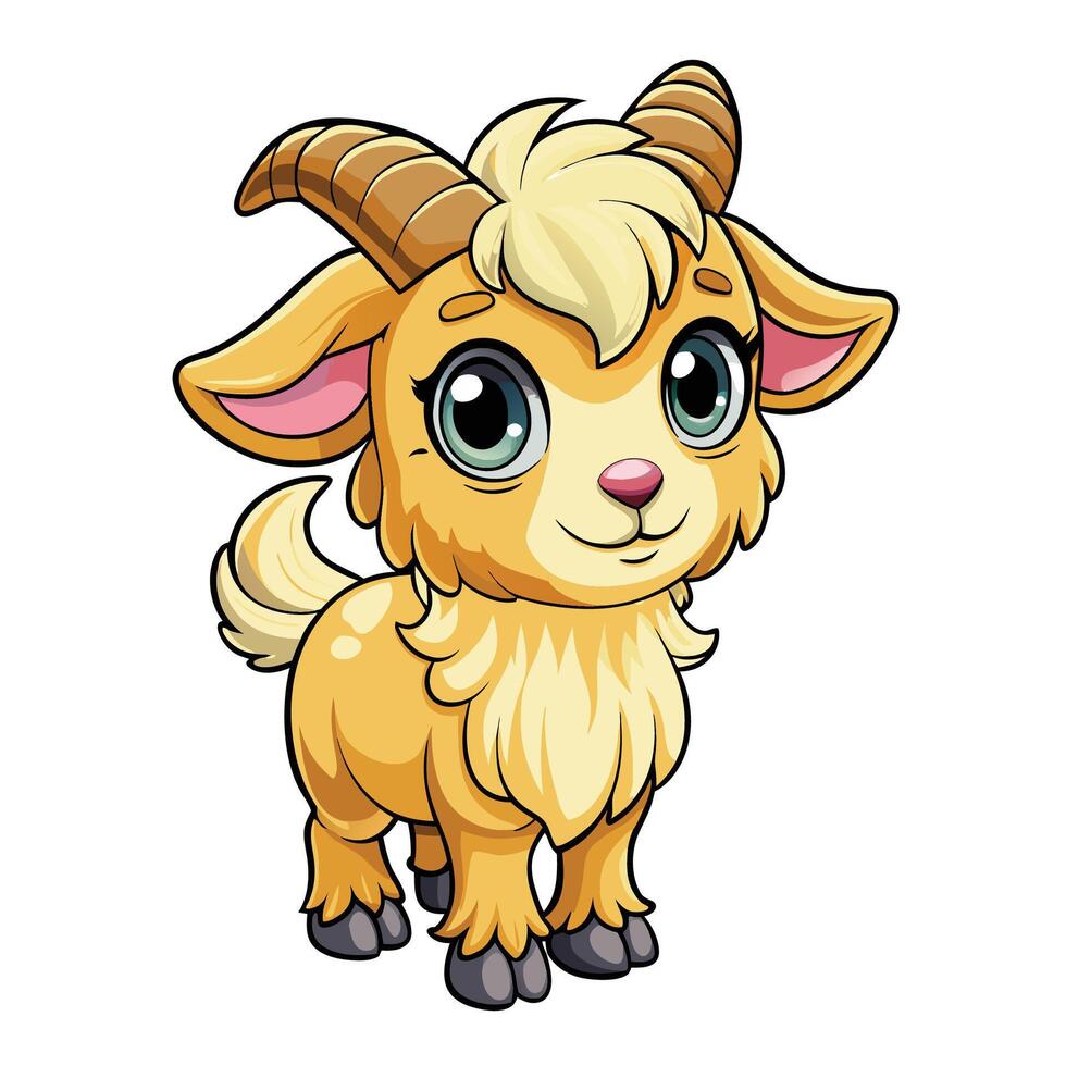 a cartoon goat with big horns and big eyes white background vector