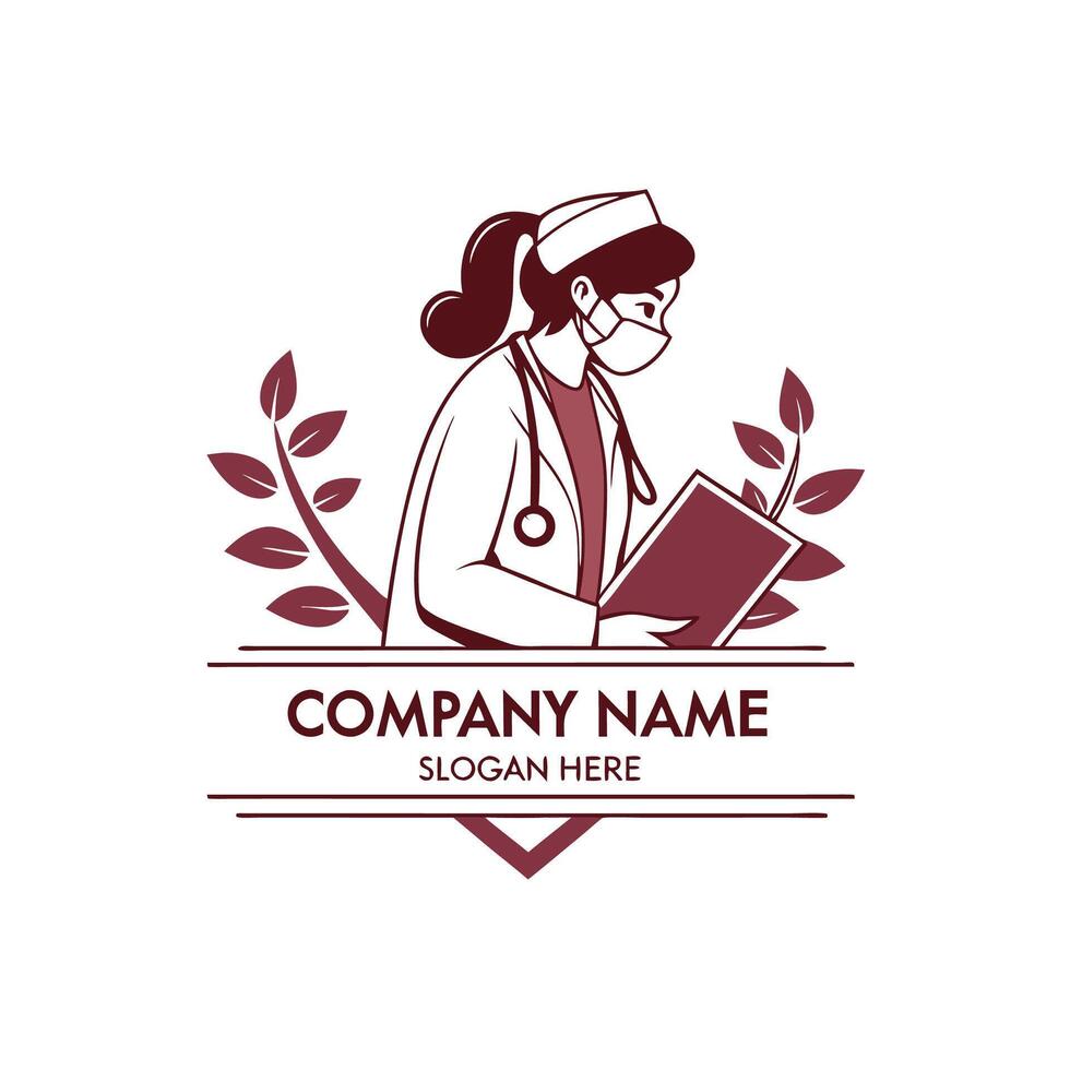 a woman in a medical uniform holding book white background vector