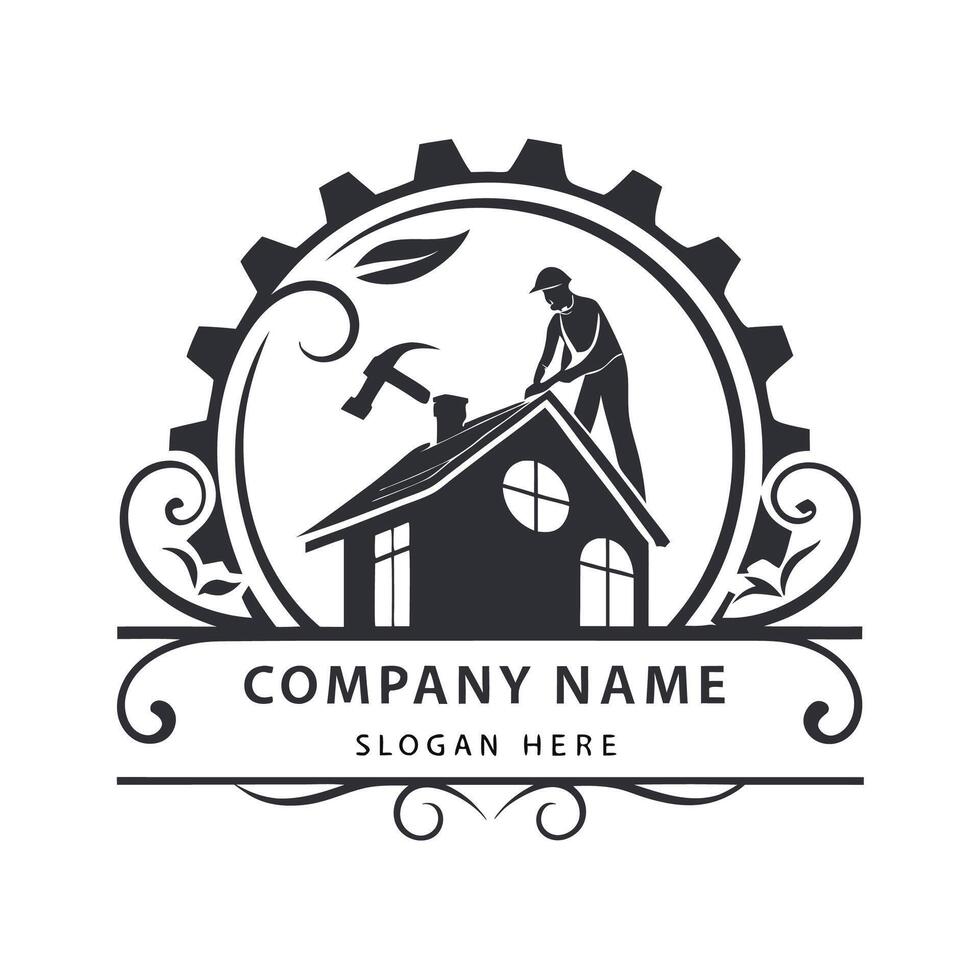 a logo for a company that is called roofing white background vector