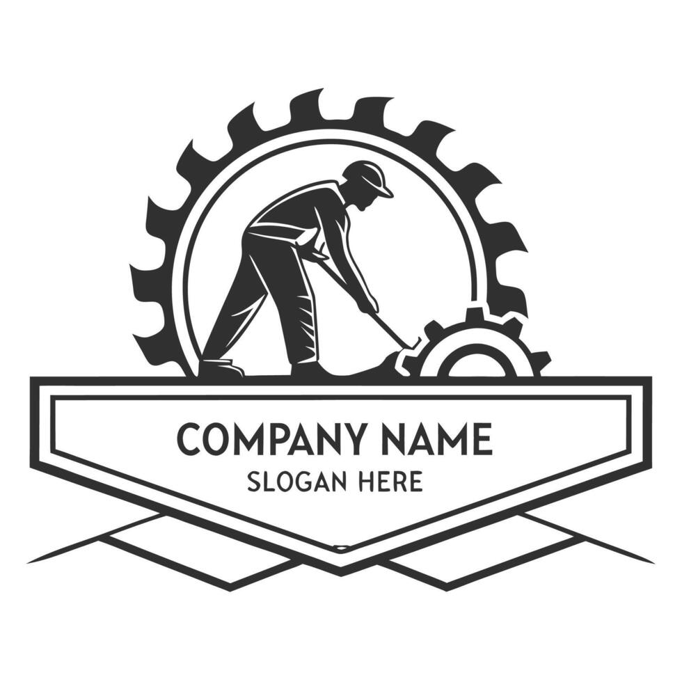 a logo for a construction company with a man working on a white background machine vector