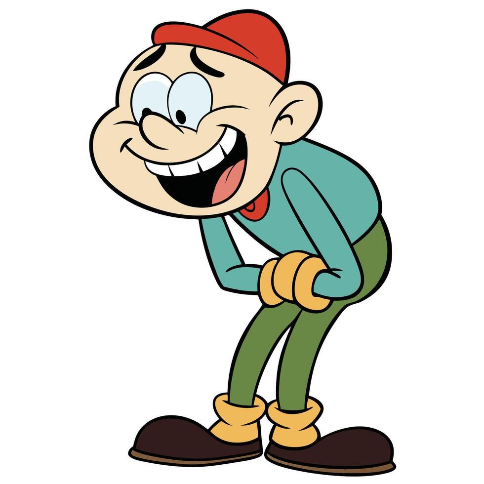 cartoon character with a red hat and green pants white background vector