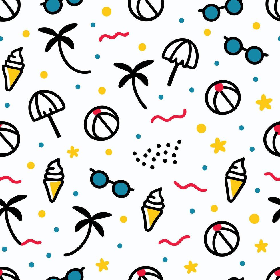 seamless pattern with beach and palm trees white background vector