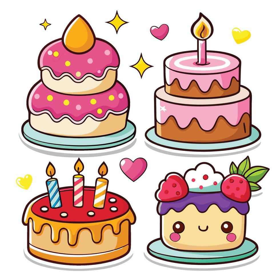 cute cake set illustration white background vector