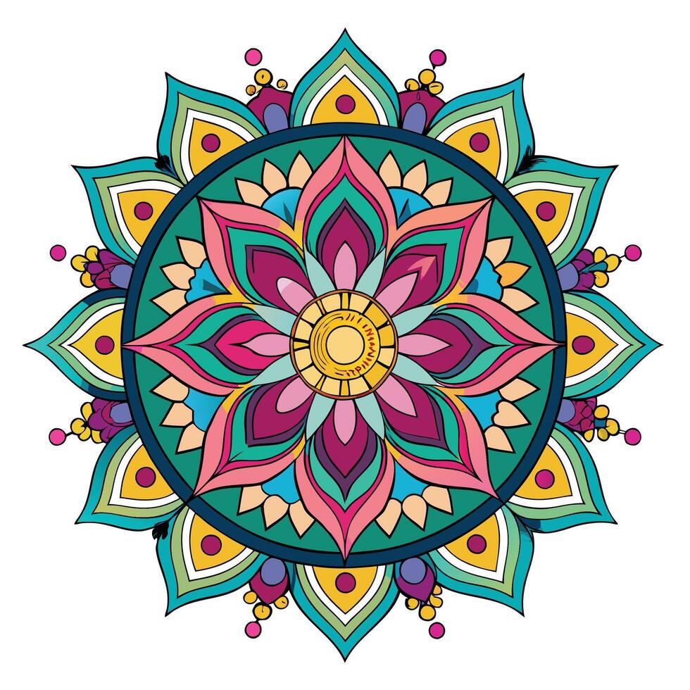 a colorful mandala design with flower in the center white background vector