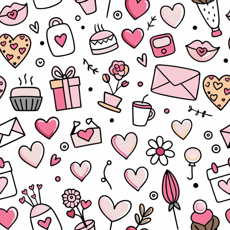 a pattern of hearts and other items white background vector