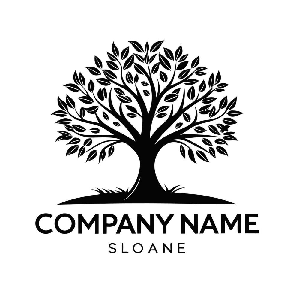 a black and white logo for company with a tree white background vector