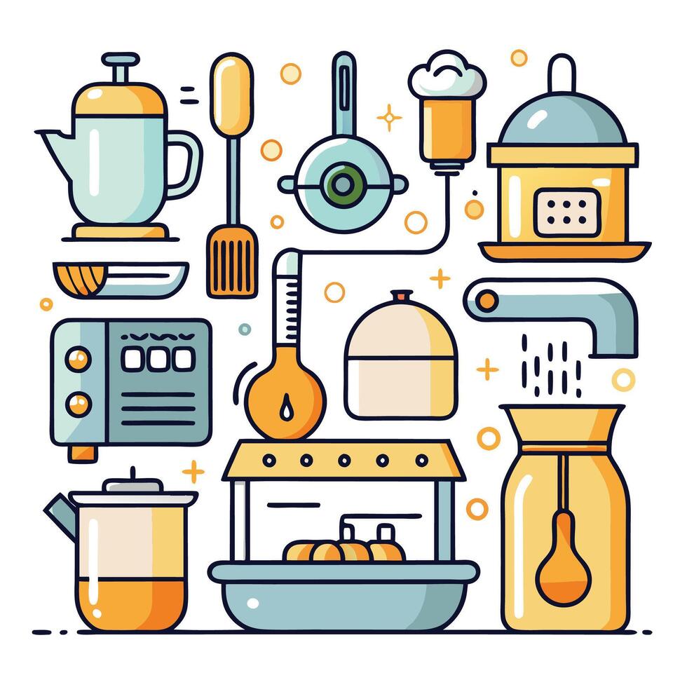 kitchen utensils and appliances icons set vector
