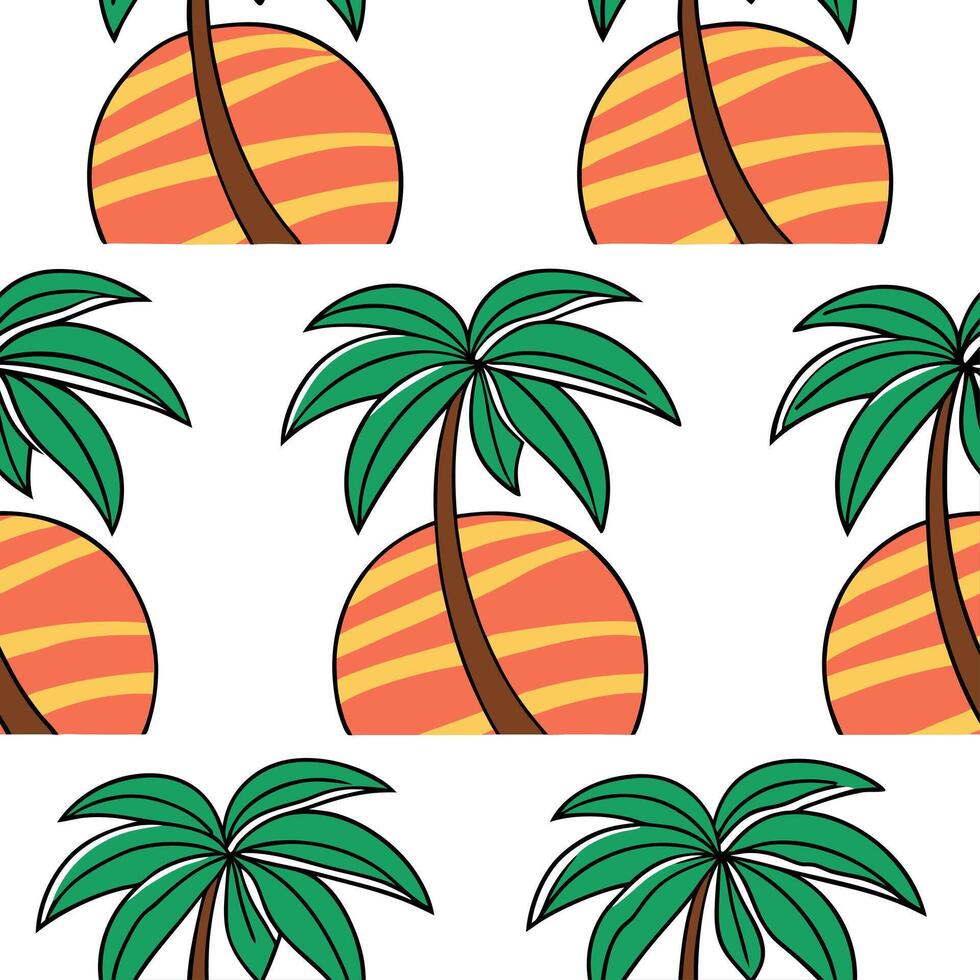 Bright summer seamless pattern with tropical palm leaves and vibrant sunset hues for an island inspired look concept as Tropical summer pattern with palm leaves and sunset hues per Clean Set 2 vector