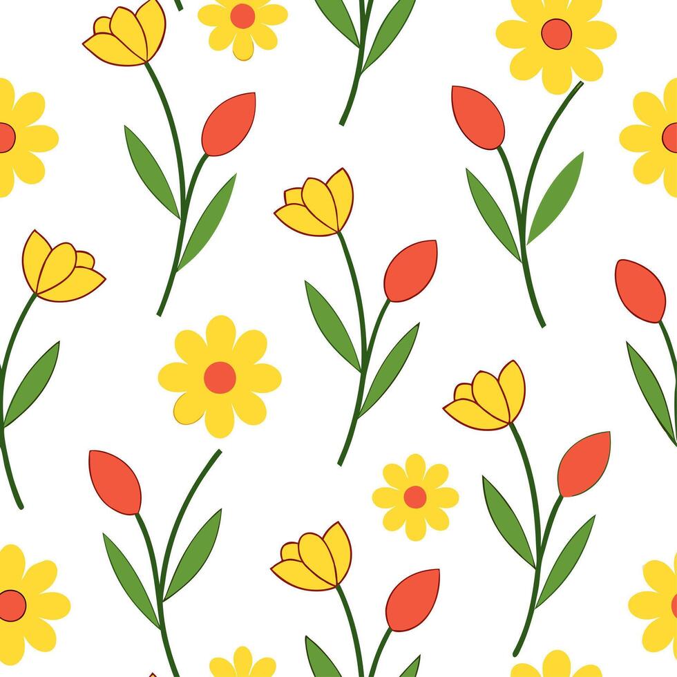 Bright spring sunshine seamless pattern with golden light and vivid flowers for a cheerful vibrant spring design concept as Vivid spring sunshine pattern with golden light and brig Clean Set 2 vector