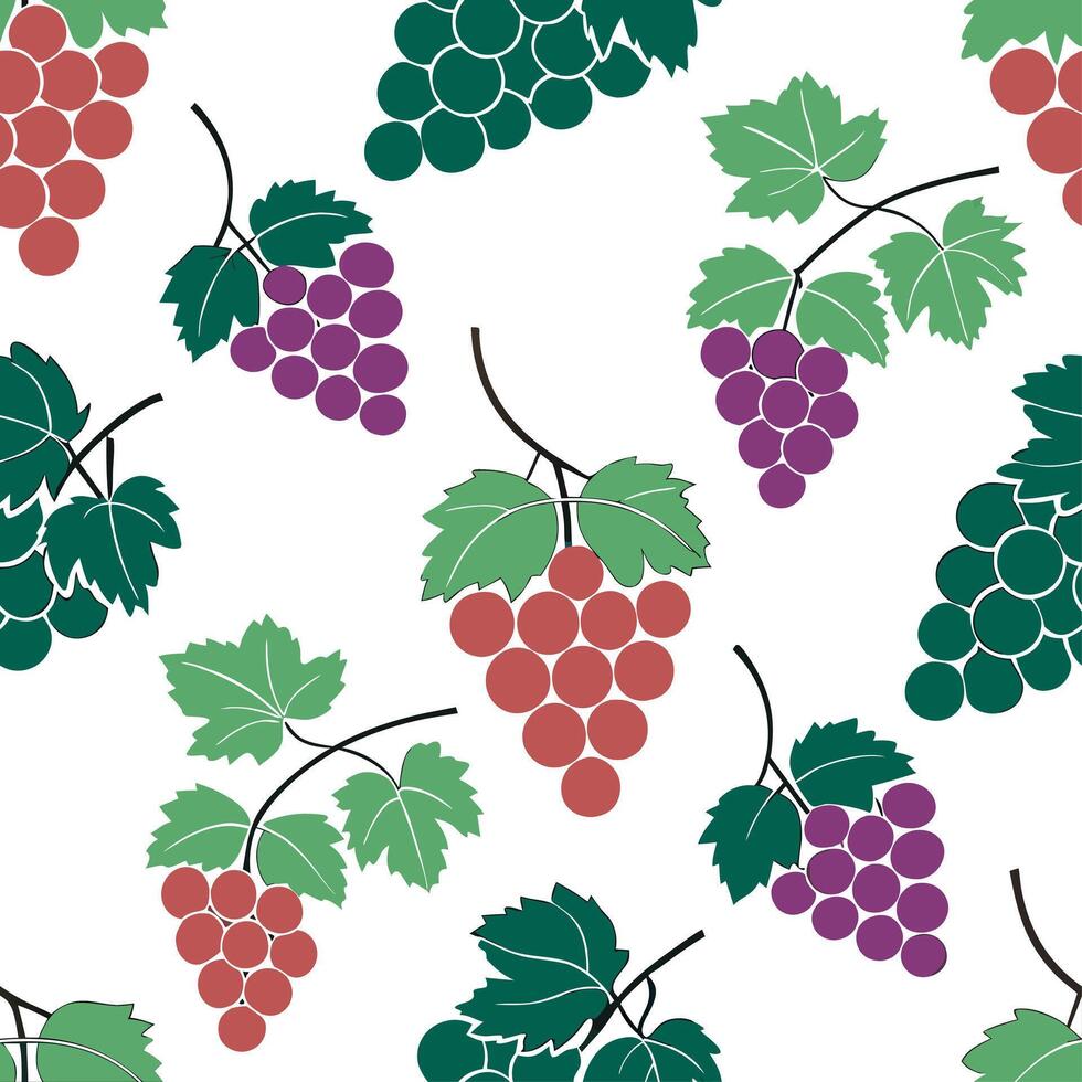 Bright juicy grapes seamless tile pattern with green purple and red hues for a refreshing summer touch concept as Grapes in green purple and red hues create a juicy seamless tile p Clean vector