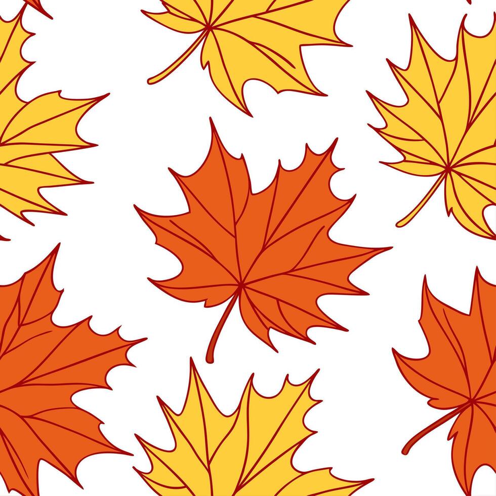 Bright autumn leaves seamless pattern with vivid orange red and yellow leaves for a bold autumn atmosphere concept as Bold autumn leaves pattern with vivid orange red and yellow to Clean Set 2 vector