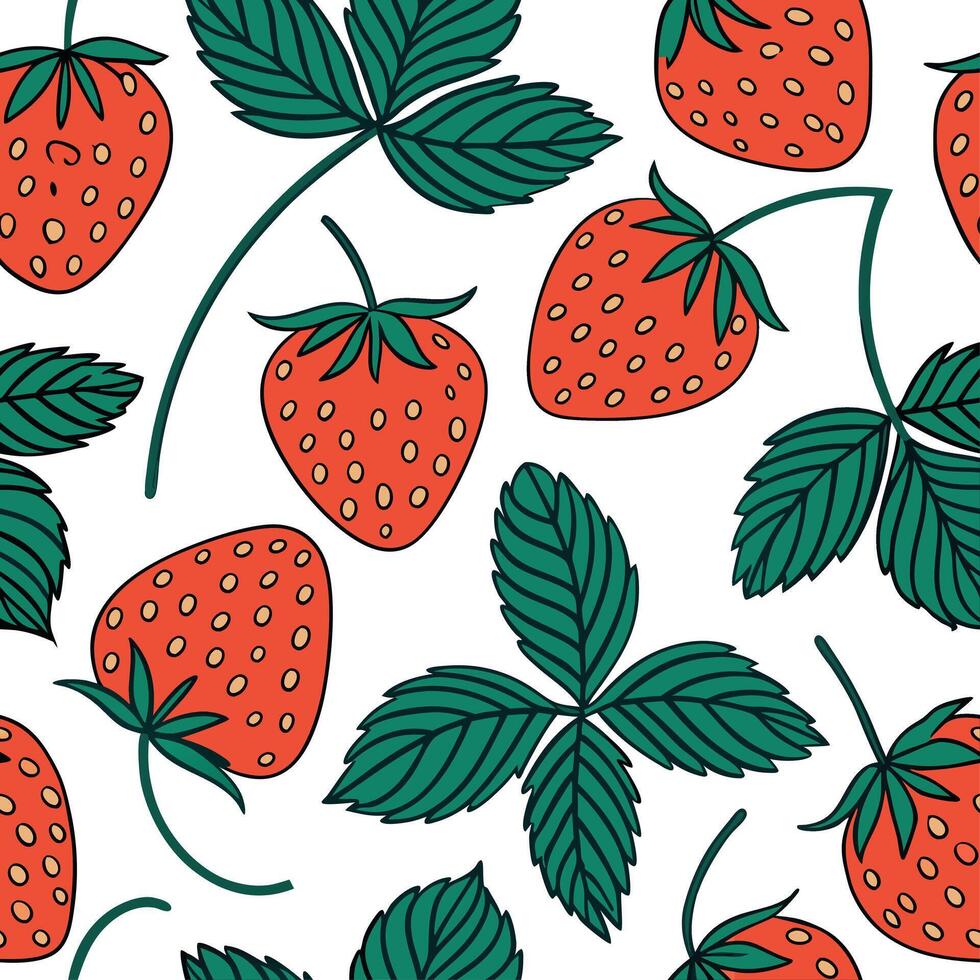 Bold strawberry seamless tile pattern with red berries green leaves and a sweet summer vibe concept as Red strawberries with green leaves create a bold sweet seamless tile pattern Clean vector