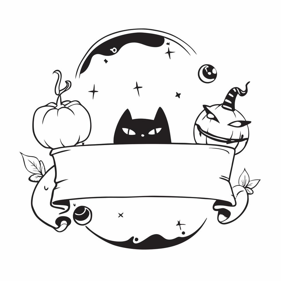Black Cat and Jack o Lantern Border with Happy Halloween Wording concept as A classic border frame featuring a black cat and jack o lanterns perfect for Halloween celebrations The Clean vector
