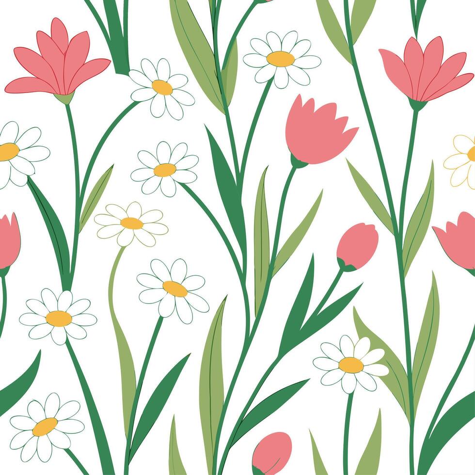 Blossom filled garden seamless tile pattern with a vibrant mix of wildflowers symbolizing a fresh start concept as A vibrant mix of wildflowers creates a seamless garden tile patte Clean vector