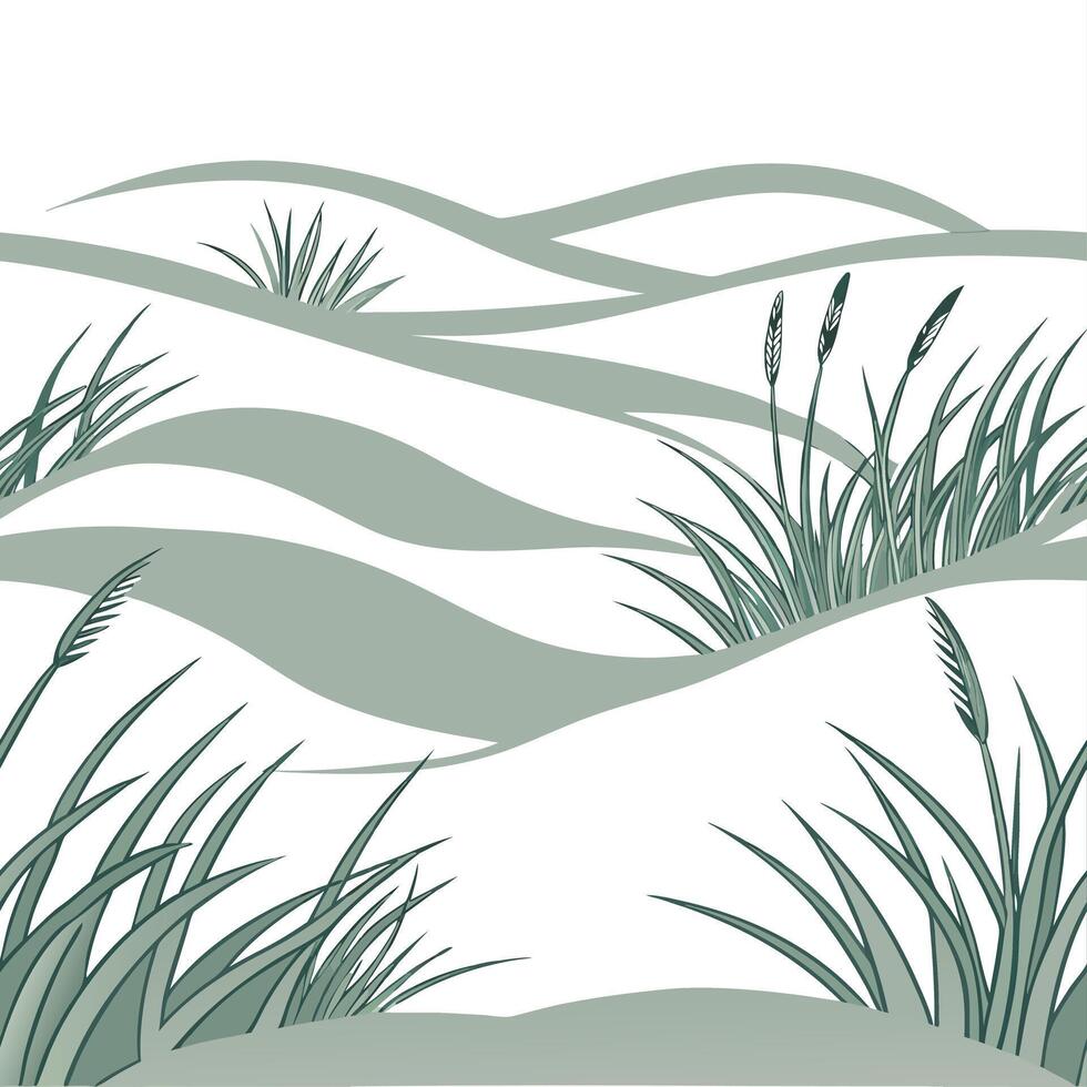 Beach dunes and coastal grasses seamless tile pattern with soft natural hues and a serene atmosphere concept as Coastal grasses and soft beach dunes create a seamless tile pattern Clean vector
