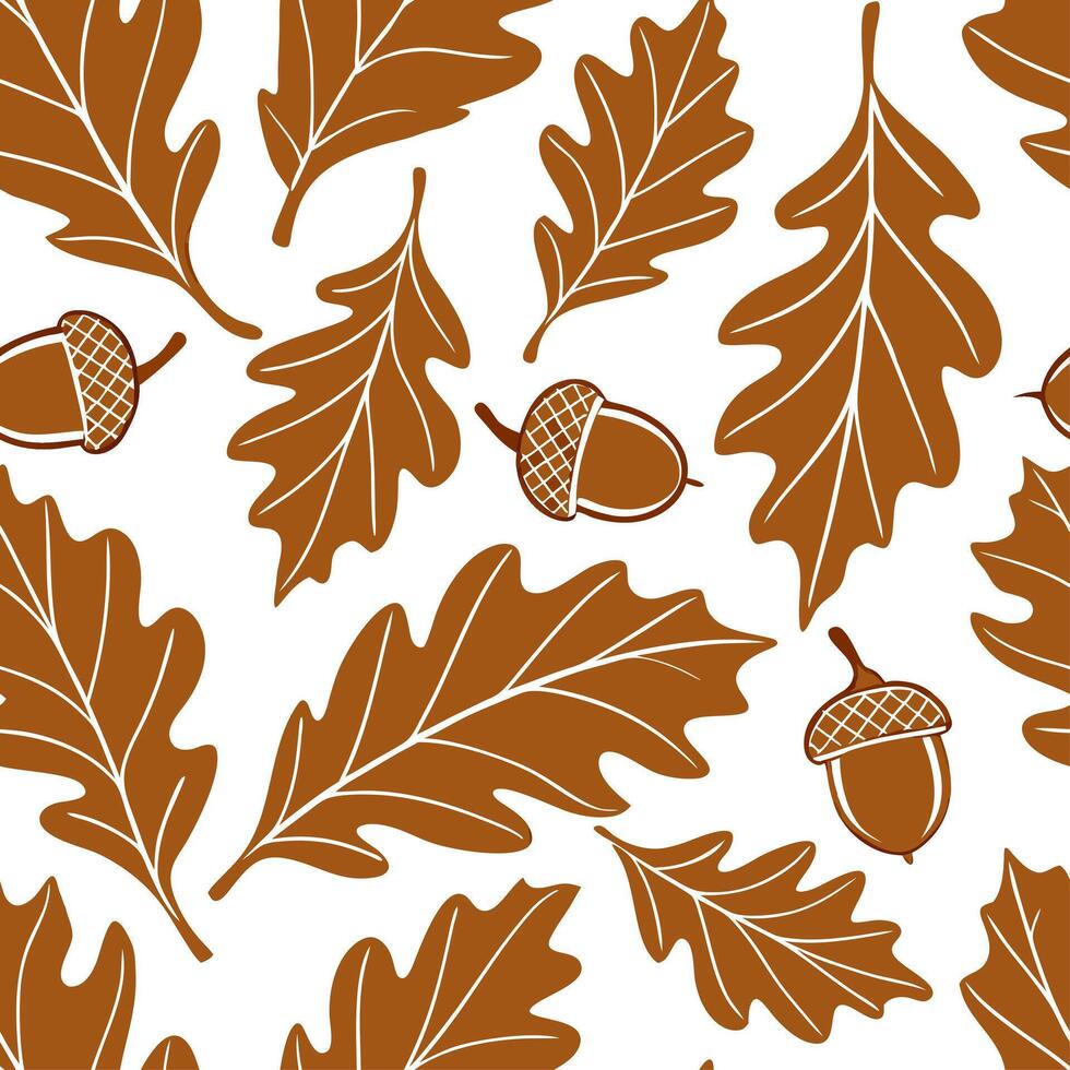Autumn leaves and acorns seamless tile pattern with rich brown and orange tones concept as Rich brown and orange autumn leaves and acorns create a seamless tile pattern perfect for Clean vector