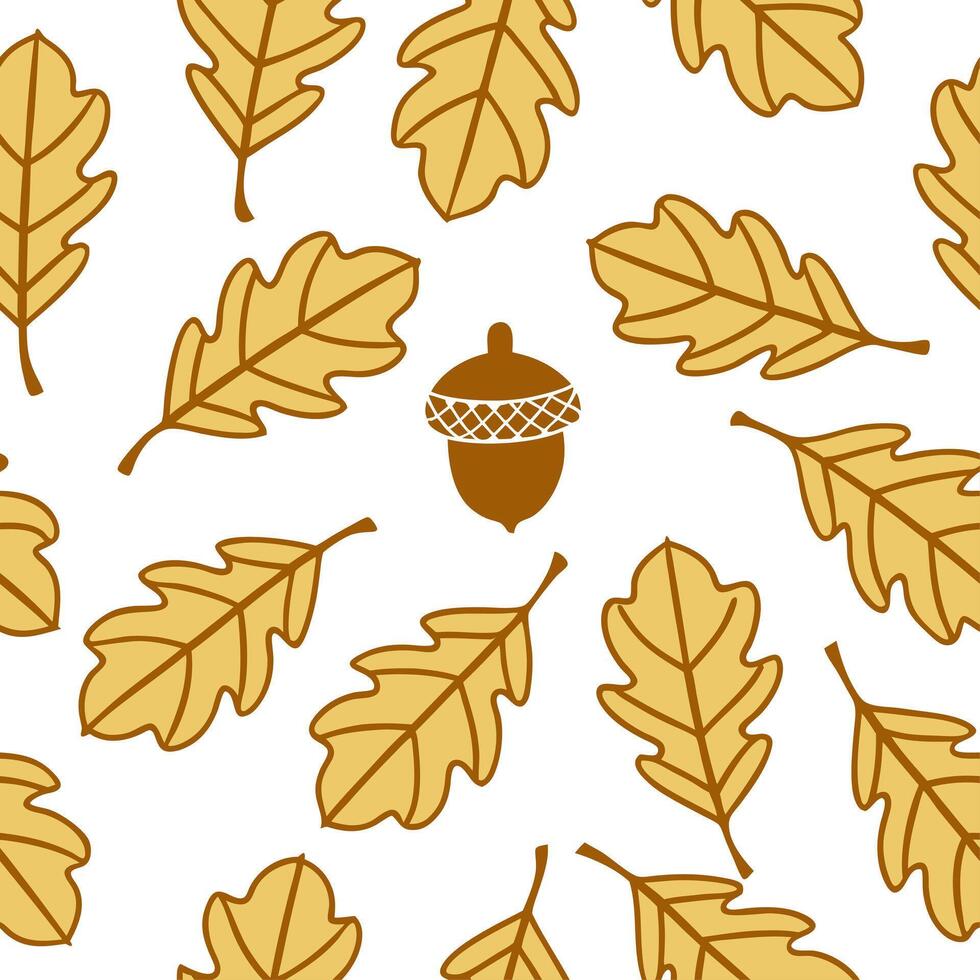 Autumn harvest seamless pattern with golden leaves and acorn clusters for an elegant seasonal design concept as Elegant autumn harvest pattern featuring golden leaves and acorn clu Clean Set 2 vector