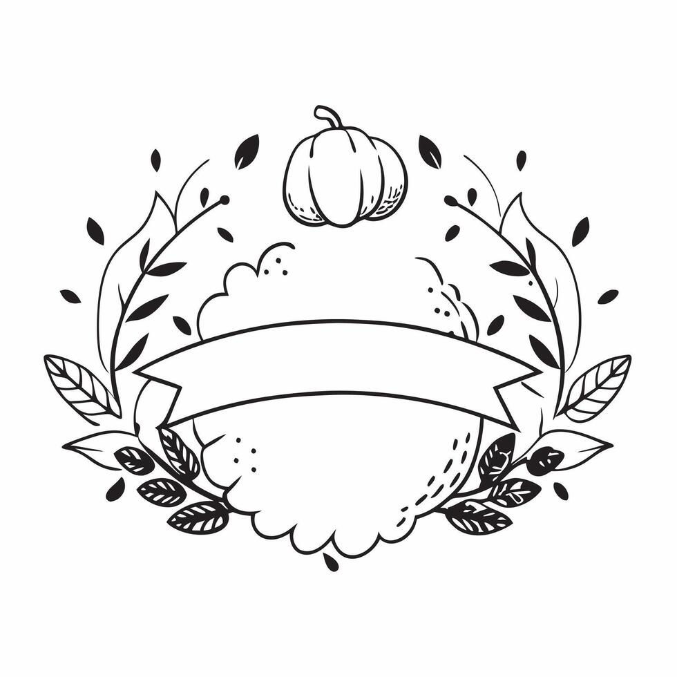 Autumn Garland Border with Squash and Blessed Harvest Wording concept as A beautifully illustrated border frame featuring an autumn garland made of squash leaves and berries The w Clean Set 3 vector