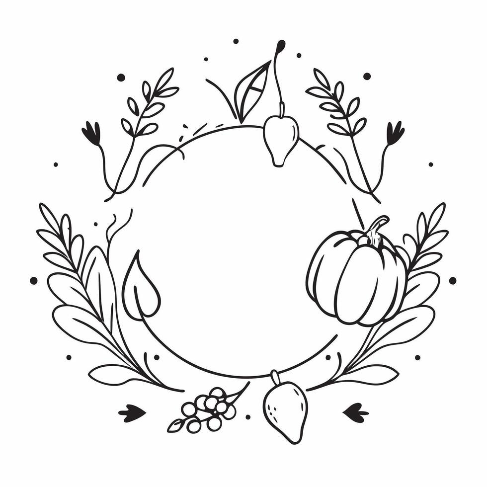 Autumn Garland Border with Squash and Blessed Harvest Wording concept as A beautifully illustrated border frame featuring an autumn garland made of squash leaves and berries The w Clean Set 2 vector
