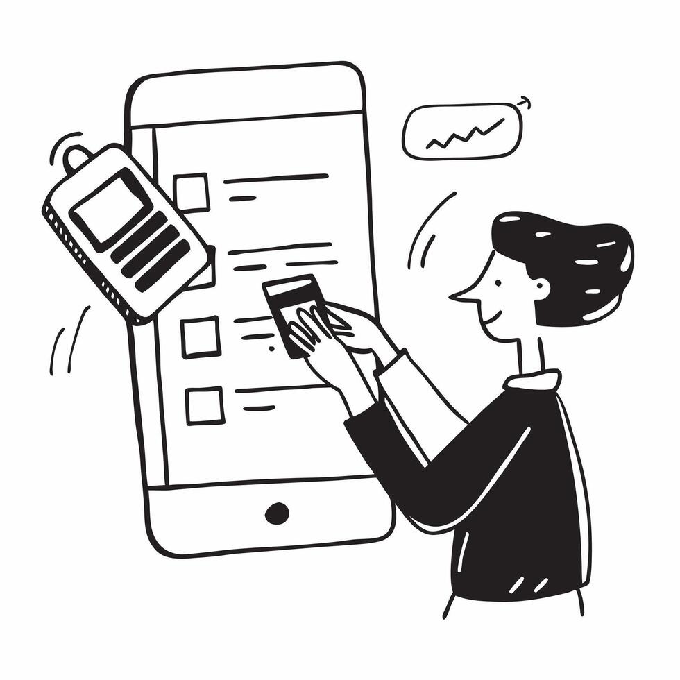 Young Person Paying Bills Online concept as A young person paying bills through a mobile banking app on their phone with a clean background providing ample space for text or additi Clean vector