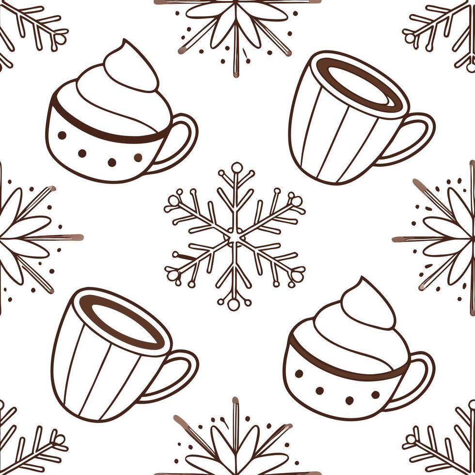 Winter warmth seamless tile pattern with hot cocoa and snowflakes for cozy kitchen decor concept as Hot cocoa and snowflakes arranged seamlessly to create cozy and warm winter kitc Clean Set 7 vector
