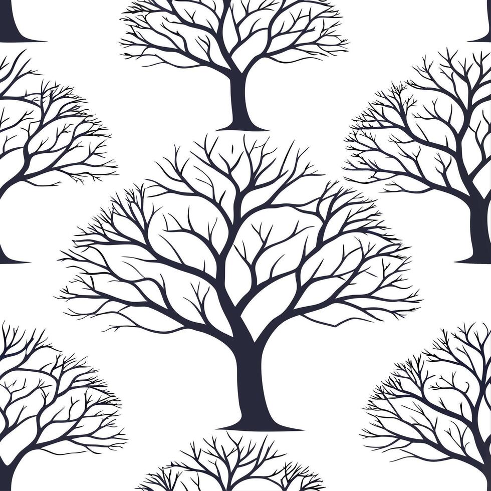 Winter trees seamless pattern with twisted branches and heavy snow for a dramatic cold weather effect concept as Dramatic winter trees pattern with twisted branches and heavy snow Cleans vector