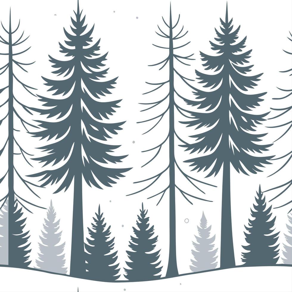 Winter trees seamless pattern with tall pine trees and light snow for a serene winter forest scene concept as Serene winter trees pattern with pine trees and light snow ideal for a Cleans Set 3 vector