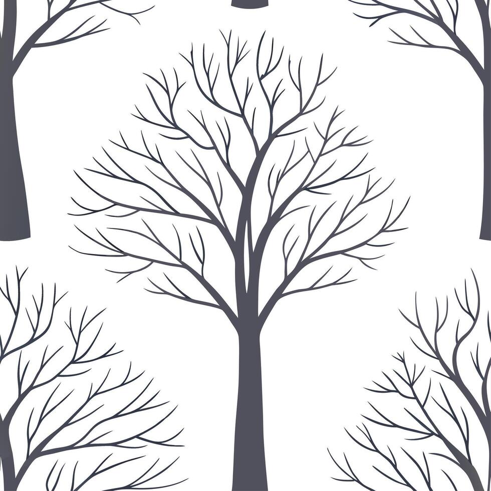 Winter trees seamless pattern with bare branches light frost and delicate snowflakes for a minimal winter design concept as Minimalist winter trees pattern with bare branches light Cleans Set 2 vector